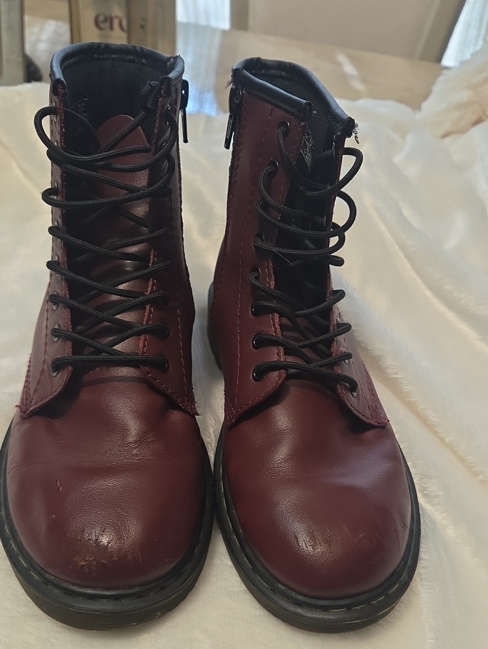 Dr. Martens Kids Burgundy Lace-Up Combat Boots